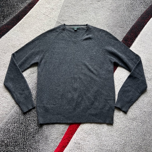 J. Crew Dark Gray Lambs Wool V Neck Sweater - Picture 1 of 3